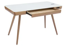 Miliboo Bureau Design-Bureau connecté multimédia avec tiroir en verre et bois clair L120 cm CLEVER