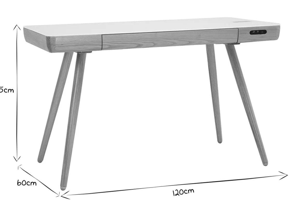 Miliboo Bureau Design-Bureau connecté multimédia avec tiroir en verre et bois clair L120 cm CLEVER