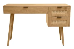 Miliboo Bureau Design-Bureau finition bois clair, cannage rotin et métal noir 3 tiroirs L120 cm MANILLE