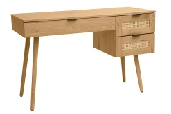 Miliboo Bureau Design-Bureau finition bois clair, cannage rotin et métal noir 3 tiroirs L120 cm MANILLE