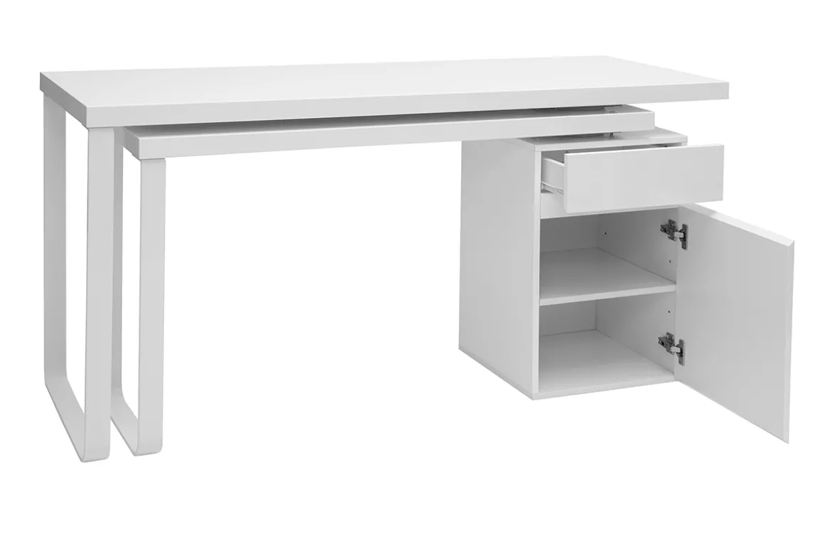 Miliboo Bureau Design-Bureau modulable avec rangements design blanc brillant L150-230 cm VOXY