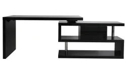 Miliboo Bureau Design-Bureau modulable design avec rangements 2 tiroirs noir laqué L140-218 cm MAX