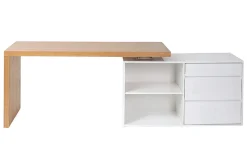 Miliboo Bureau Design-Bureau modulable design blanc brillant et bois clair frêne L160-235 cm NEW MAX