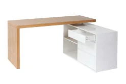 Miliboo Bureau Design-Bureau modulable design blanc brillant et bois clair frêne L160-235 cm NEW MAX