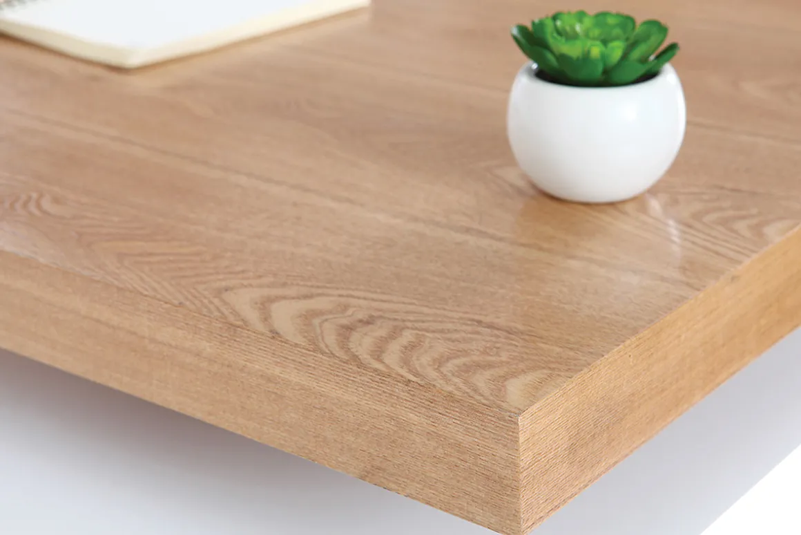 Miliboo Bureau Design-Bureau modulable design blanc brillant et bois clair frêne L160-235 cm NEW MAX