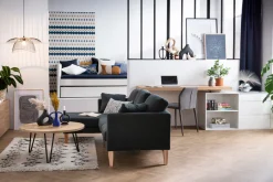 Miliboo Bureau Design-Bureau modulable design blanc brillant et bois clair frêne L160-235 cm NEW MAX