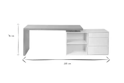 Miliboo Bureau Design-Bureau modulable design blanc brillant et bois clair frêne L160-235 cm NEW MAX