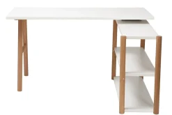 Miliboo Bureau Design-Bureau modulable scandinave blanc et bois chêne massif L140-203 cm GILDA
