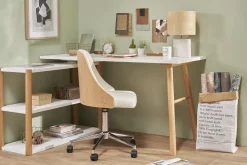 Miliboo Bureau Design-Bureau modulable scandinave blanc et bois chêne massif L140-203 cm GILDA