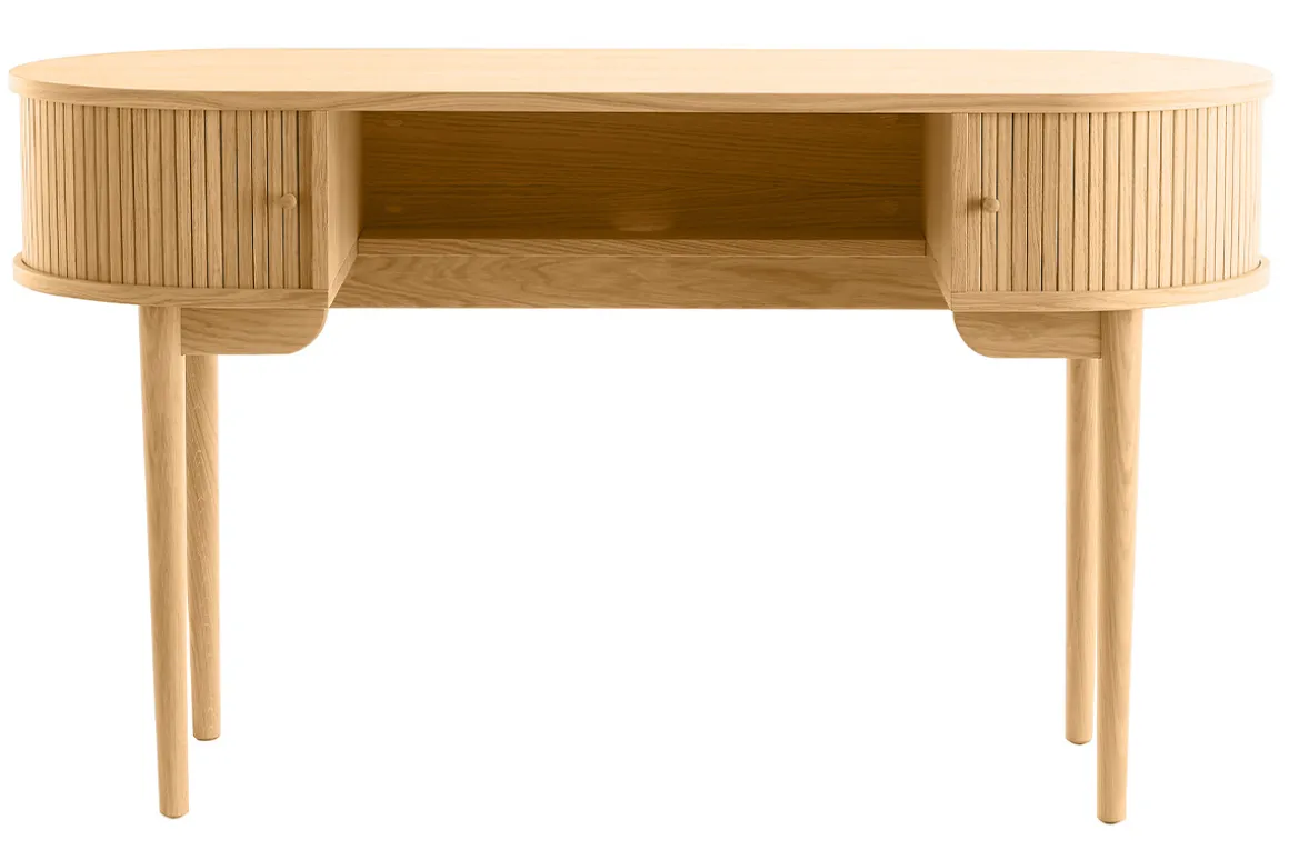 Miliboo Bureau Design-Bureau vintage avec rangements portes coulissantes bois clair chêne L130 cm EPIC