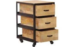 Miliboo Rangement Bureau-Caisson de bureau à roulettes 3 tiroirs industriel bois massif et métal noir INDUSTRIA