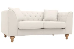 Miliboo Canapé Design|Voir Tous Les Canapés-Canapé 2 places capitonné en tissu beige et bois clair MONTAIGNE