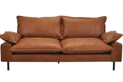 Miliboo Canapé Cuir|Voir Tous Les Canapés-Canapé 3 places en cuir aspect vieilli marron cognac et métal noir DORY