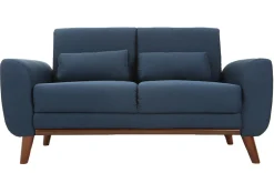 Miliboo Canapé Design|Voir Tous Les Canapés-Canapé 2 places en tissu bleu foncé et bois foncé EKTOR
