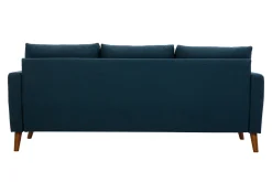 Miliboo Canapé Design|Voir Tous Les Canapés-Canapé 3 places en tissu bleu foncé et bois foncé MUNIK
