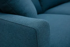 Miliboo Canapé Design|Voir Tous Les Canapés-Canapé 3 places en tissu bleu foncé et bois foncé MUNIK