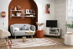 Miliboo Canapé Design|Voir Tous Les Canapés-Canapé 2 places en tissu effet velours gris clair et bois clair FOLK