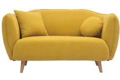 Miliboo Canapé Design|Voir Tous Les Canapés-Canapé 2 places en tissu effet velours jaune moutarde et bois clair FOLK