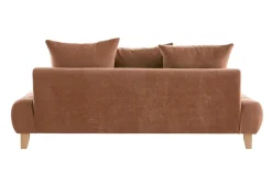 Miliboo Canapé Design|Voir Tous Les Canapés-Canapé 3 places en tissu effet velours texturé terracotta et bois clair L200 cm ODEON