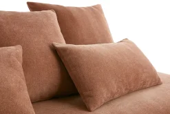 Miliboo Canapé Design|Voir Tous Les Canapés-Canapé 3 places en tissu effet velours texturé terracotta et bois clair L200 cm ODEON