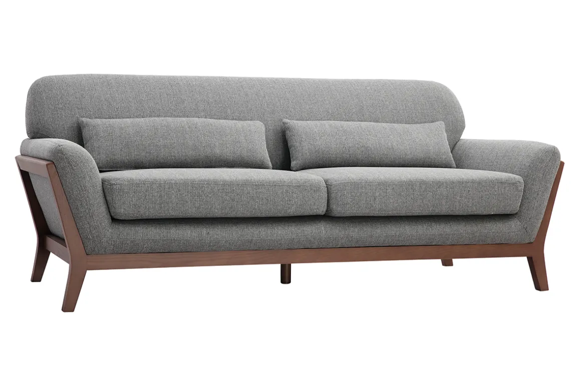 Miliboo Canapé Design|Voir Tous Les Canapés-Canapé 3 places en tissu gris et bois foncé YOKO