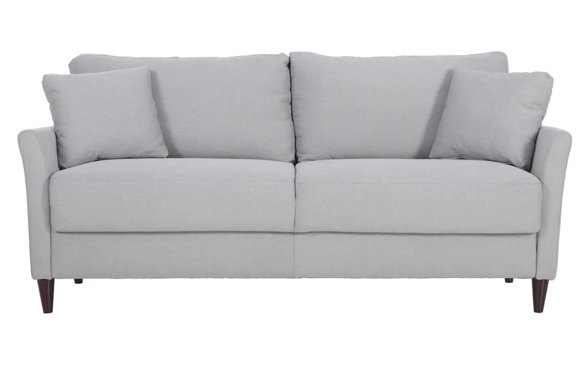 Miliboo Canapé Design|Voir Tous Les Canapés-Canapé avec coffre 3 places en tissu gris clair et bois foncé MEDLEY