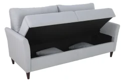 Miliboo Canapé Design|Voir Tous Les Canapés-Canapé avec coffre 3 places en tissu gris clair et bois foncé MEDLEY