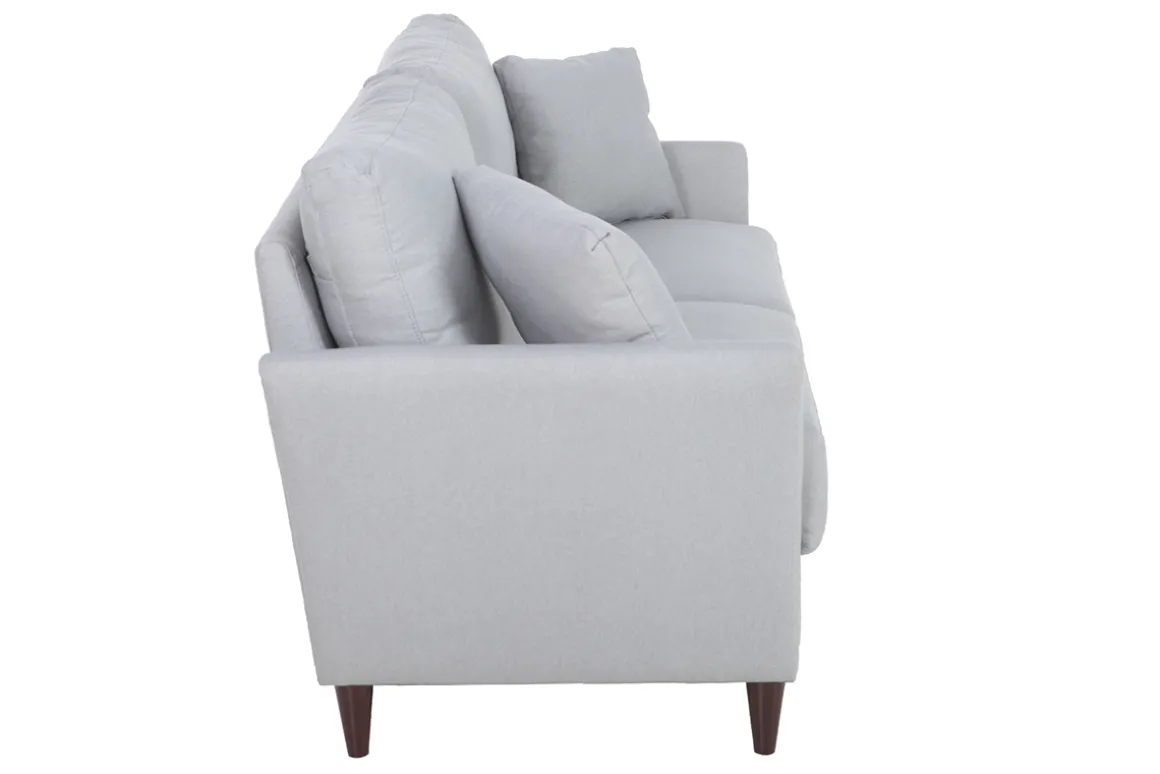 Miliboo Canapé Design|Voir Tous Les Canapés-Canapé avec coffre 3 places en tissu gris clair et bois foncé MEDLEY