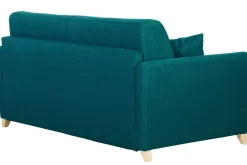 Miliboo Canapé Convertible|Voir Tous Les Canapés-Canapé convertible 3 places en tissu bleu canard et bois clair avec matelas 18 cm SKANDY