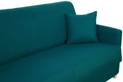 Miliboo Canapé Convertible|Voir Tous Les Canapés-Canapé convertible 3 places en tissu bleu canard et bois clair avec matelas 18 cm SKANDY