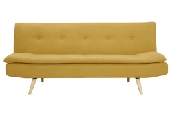 Miliboo Canapé Convertible|Voir Tous Les Canapés-Canapé convertible 3 places en tissu effet velours jaune moutarde et bois clair SENSO