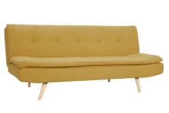 Miliboo Canapé Convertible|Voir Tous Les Canapés-Canapé convertible 3 places en tissu effet velours jaune moutarde et bois clair SENSO