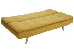 Miliboo Canapé Convertible|Voir Tous Les Canapés-Canapé convertible 3 places en tissu effet velours jaune moutarde et bois clair SENSO