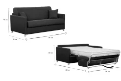 Miliboo Canapé Convertible|Voir Tous Les Canapés-Canapé convertible 3 places en tissu bleu paon et bois clair avec matelas 12 cm SKANDY