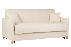 Miliboo Canapé Convertible|Voir Tous Les Canapés-Canapé convertible 3 places en tissu beige et bois clair avec matelas 18 cm SKANDY