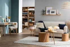 Miliboo Canapé Convertible|Voir Tous Les Canapés-Canapé convertible 3 places en tissu gris clair et bois clair avec matelas L140 cm 13 cm GRAHAM