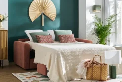 Miliboo Canapé Convertible|Voir Tous Les Canapés-Canapé convertible 3 places en tissu effet velours terracotta avec matelas 13 cm LETTO