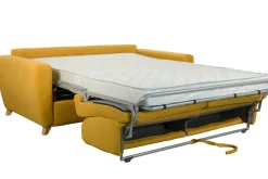 Miliboo Canapé Convertible|Voir Tous Les Canapés-Canapé convertible 3 places en tissu jaune moutarde et bois clair avec matelas L140 cm 13 cm GRAHAM