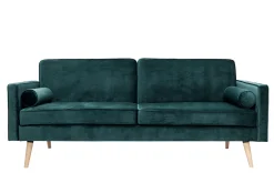 Miliboo Canapé Convertible|Voir Tous Les Canapés-Canapé convertible 3 places en tissu velours bleu pétrole et bois clair MOORE