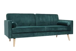 Miliboo Canapé Convertible|Voir Tous Les Canapés-Canapé convertible 3 places en tissu velours bleu pétrole et bois clair MOORE