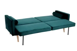 Miliboo Canapé Convertible|Voir Tous Les Canapés-Canapé convertible 3 places en tissu velours bleu pétrole et bois clair MOORE