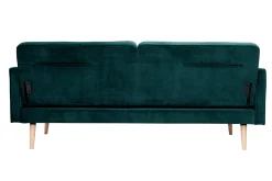 Miliboo Canapé Convertible|Voir Tous Les Canapés-Canapé convertible 3 places en tissu velours bleu pétrole et bois clair MOORE