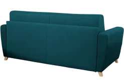 Miliboo Canapé Convertible|Voir Tous Les Canapés-Canapé convertible 3 places en tissu bleu canard et bois clair avec matelas L140 cm 13 cm GRAHAM
