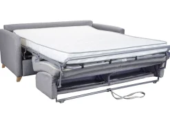 Miliboo Canapé Convertible|Voir Tous Les Canapés-Canapé convertible 3 places en tissu gris clair et bois clair avec matelas 18 cm SKANDY