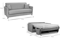 Miliboo Canapé Convertible|Voir Tous Les Canapés-Canapé convertible 3 places en tissu gris clair et bois clair avec matelas 18 cm SKANDY