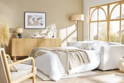 Miliboo Canapé Design|Canapé Convertible-Canapé convertible 3 places en tissu velours côtelé beige avec matelas 13 cm BACIO