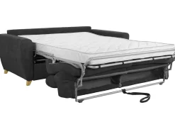 Miliboo Canapé Convertible|Voir Tous Les Canapés-Canapé convertible avec têtières ajustables 3 places en tissu effet velours gris anthracite et bois clair avec matelas 13 cm GOYA