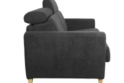 Miliboo Canapé Convertible|Voir Tous Les Canapés-Canapé convertible avec têtières ajustables 3 places en tissu effet velours gris anthracite et bois clair avec matelas 13 cm GOYA
