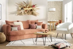 Miliboo Canapé Convertible|Voir Tous Les Canapés-Canapé convertible déhoussable 3-4 places design haricot en tissu effet velours terracotta SACHA