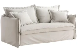 Miliboo Canapé Convertible|Voir Tous Les Canapés-Canapé convertible déhoussable 3 places en coton beige avec matelas 13 cm ALDO